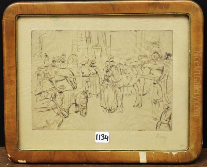 Bretagna - Caricamento Del Grano In Un Porto Oil Painting by Anselmo Bucci