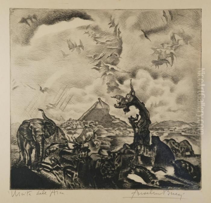 Uscita Dall'arca Oil Painting by Anselmo Bucci