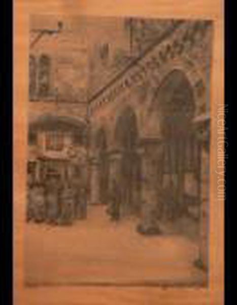 Interno Del Cortile Di Palazzo S.giorgio Oil Painting by Anselmo Bucci