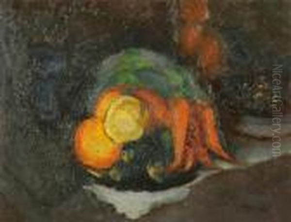 Composizione Con Frutta E Ortaggi Oil Painting by Anselmo Bucci