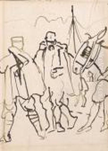 Militari Al Fronte Oil Painting by Anselmo Bucci