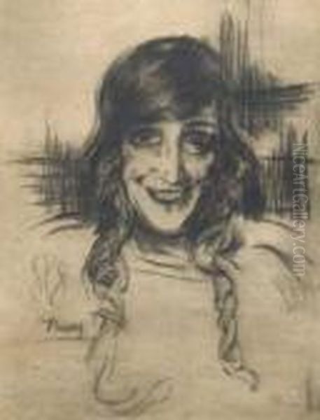 Ritratto Di Ragazza Con Le Trecce Oil Painting by Anselmo Bucci