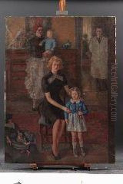 La Famiglia Del Medico - 1940 Oil Painting by Anselmo Bucci