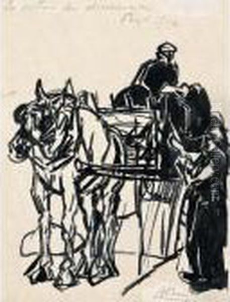 La Voiture Du Charbonnier Oil Painting by Anselmo Bucci