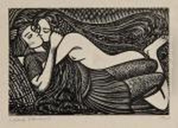 Yea, 
She Laid Hold Upon Me Oil Painting by John Buckland-Wright