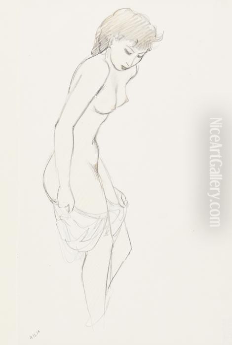 Standing Girl Dressing Oil Painting by John Buckland-Wright