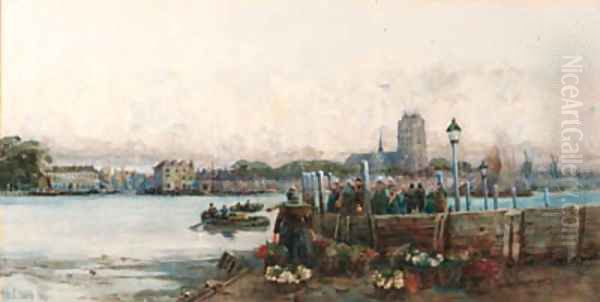 The vegetable market. Oil Painting by George Charles Haite