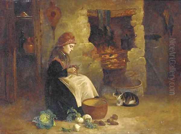 Peeling potatoes Oil Painting by William Hemsley