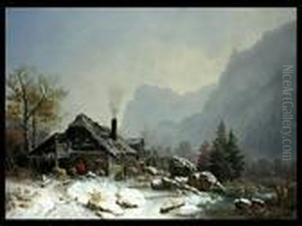 Die Schmiede Bei Garmisch Oil Painting by Heinrich Burkel