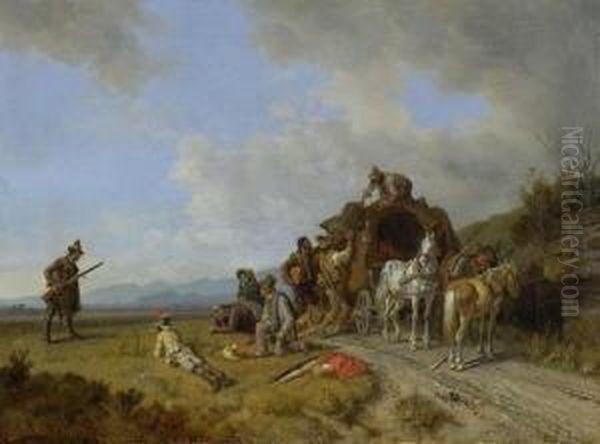 Uberfall Auf Eine Reisekutsche In
 Italien Oil Painting by Heinrich Burkel