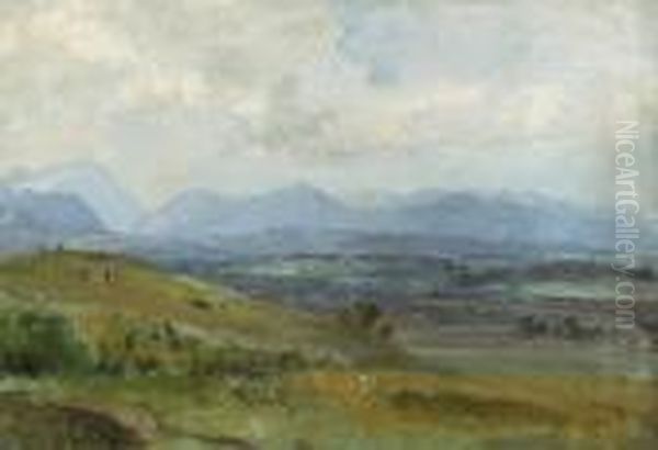 Oberbayerische
 Voralpenlandschaft. Oil Painting by Heinrich Burkel