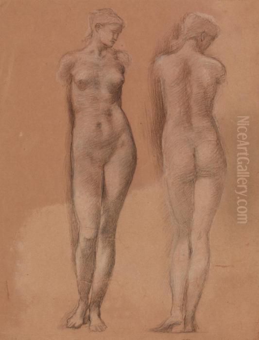 Two Female Nudes Oil Painting by Sir Edward Coley Burne-Jones