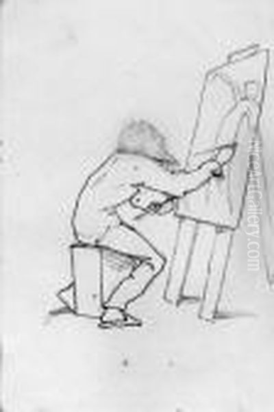 An Album Containing Eighty 
Drawings, Including Caricatures Of Theartist, William Morris And Val 
Prinsep, Humorous Drawings Of Devilsand A 'wallypug', And Sketches Of 
Figures, Heads, Birds, Horses, Acat, Flowers, Drapery, Armour, 
Head-dresses, Wing Oil Painting by Sir Edward Coley Burne-Jones