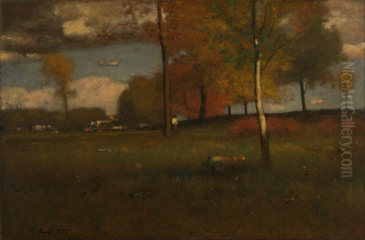 Near the Village, October Oil Painting by George Inness