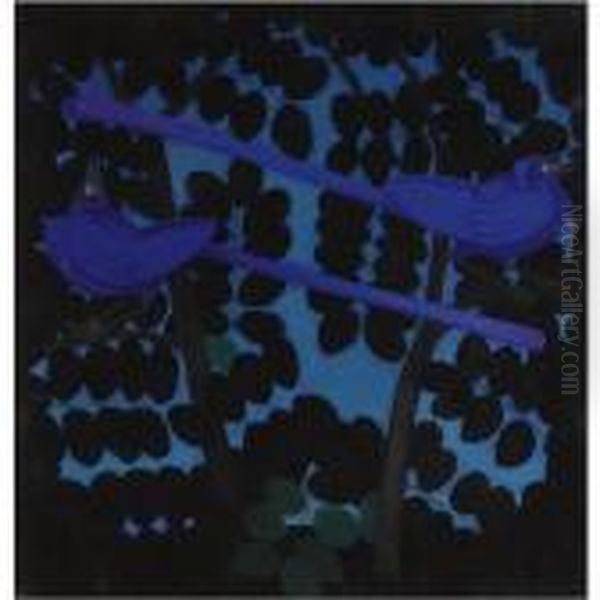 Les Oiseaux Bleus Oil Painting by Simon Albert Bussy