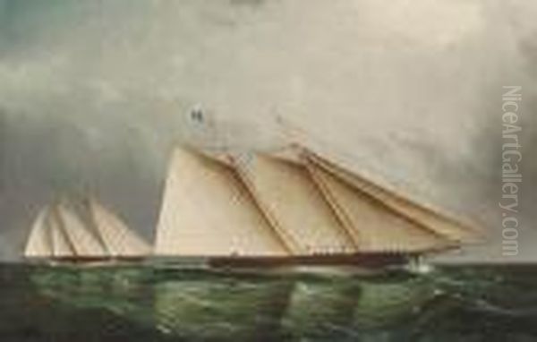 Yacht Dauntless Racing Toward Victory Oil Painting by James E. Buttersworth