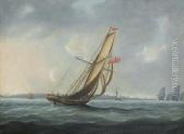 A Squadron Of The Fleet Bearing 
Down The Channel Off The South Coast Of England Towards An On-coming 
Despatch Cutter Oil Painting by Thomas Buttersworth