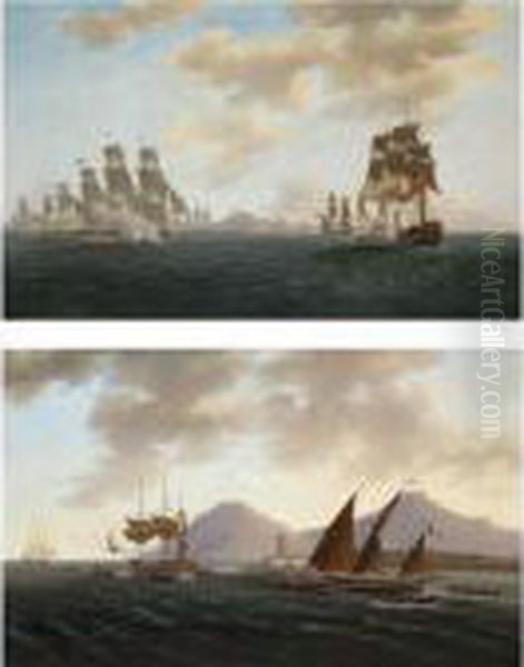 A French Frigate Pursuing A 
British Merchant Vessel Out Of Harbour; An Action Between English And 
French Vessels Oil Painting by Thomas Buttersworth