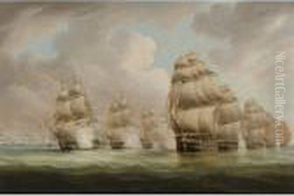 The Action Of Commodore Dance 
And The Comte De Linois Off The Straits Of Malacca, February 15th Oil Painting by Thomas Buttersworth
