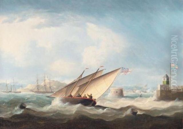 Arrival Of George Iv In The Royal George Off Leith Harbour Oil Painting by Thomas Buttersworth