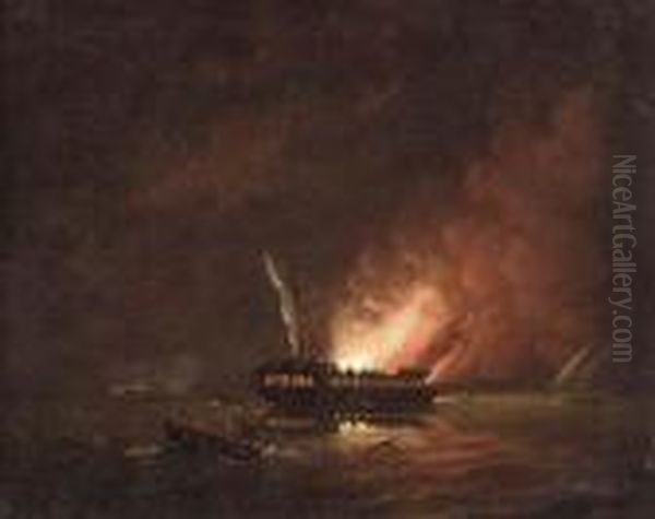 A Night Engagement Oil Painting by Thomas Buttersworth