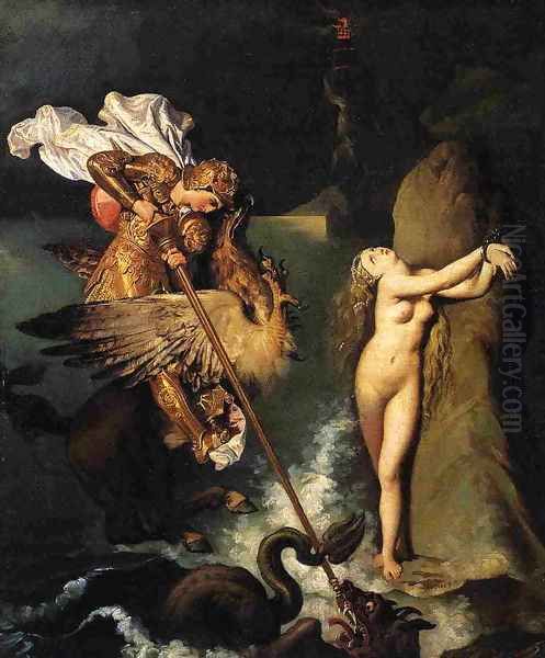 Roger Freeing Angelica Oil Painting by Jean Auguste Dominique Ingres