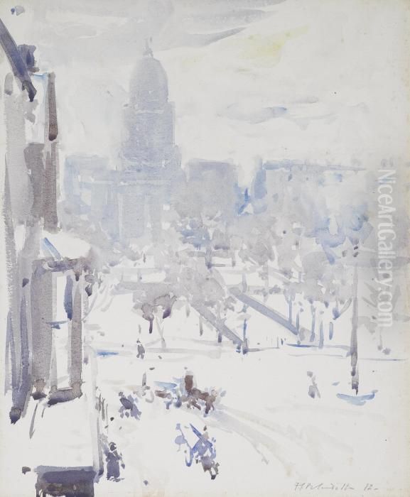 Charlotte Square In Winter Oil Painting by Francis Campbell Boileau Cadell