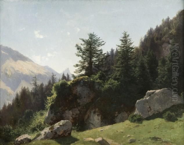 Montagnes Suisses Avec Une Vue Presumee De La Haendeck Oil Painting by Alexandre Calame