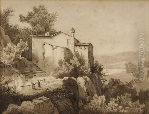 Bauernhaus In Der Nahe Von Sassenage Bei Grenoble. 1835 Oil Painting by Alexandre Calame