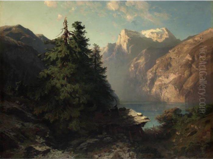 Lac Des Quatre-cantons Pres De 
Brunnen 1857 Lake Of The Four Cantons Close To 
Brunnen 1857 Oil Painting by Alexandre Calame