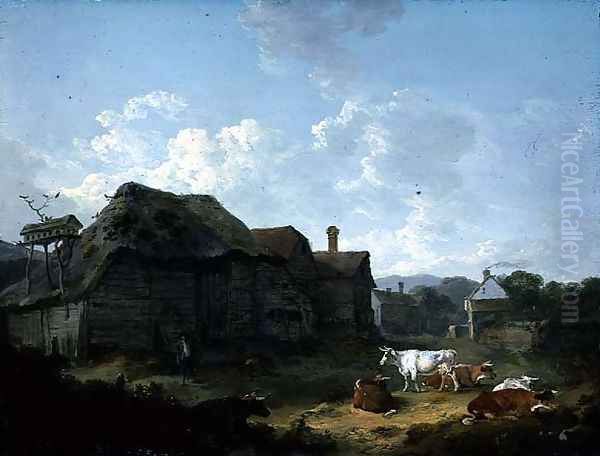 A Farmyard in Kent Oil Painting by Julius Caesar Ibbetson