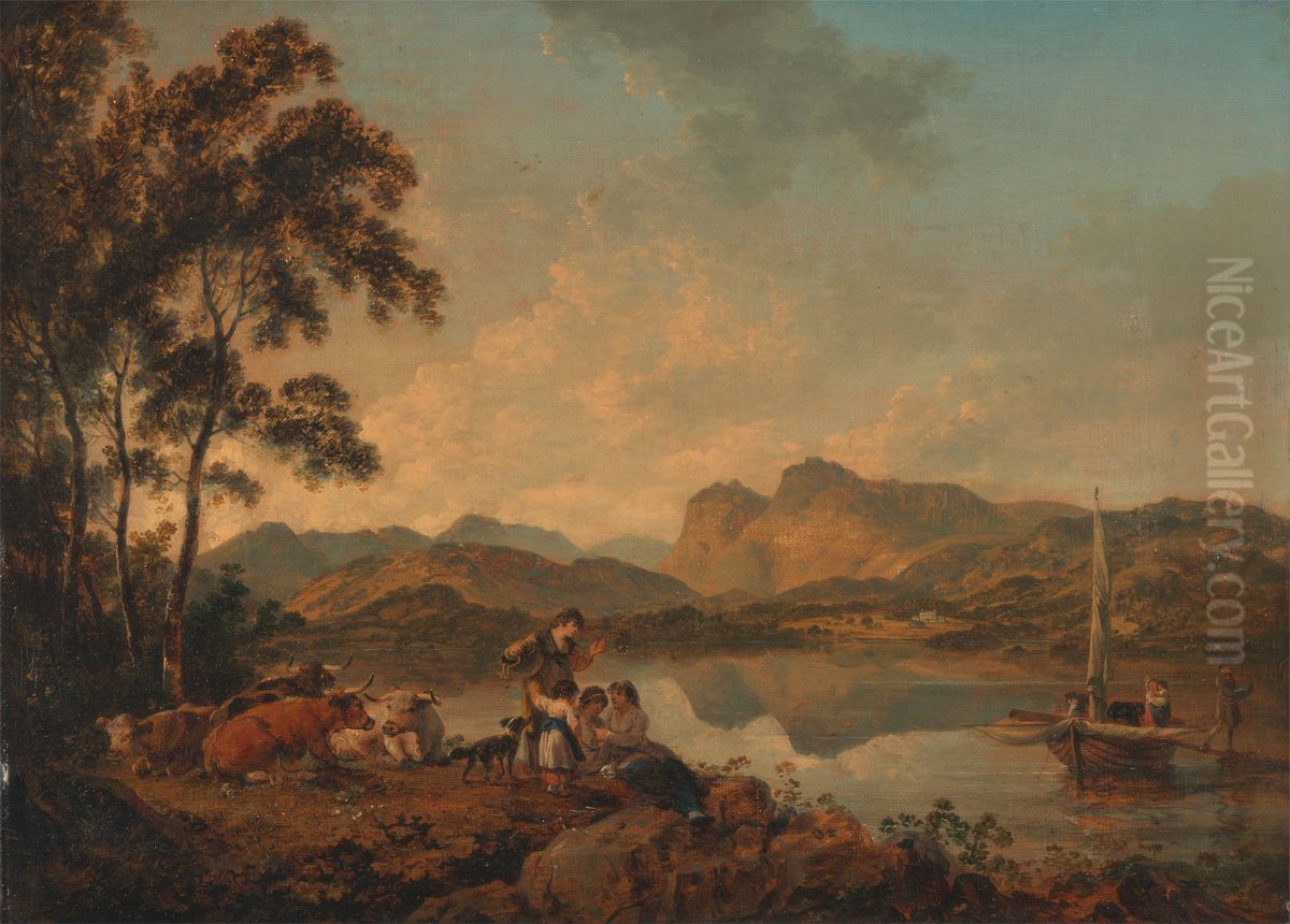 Langdale Pikes from Lowood Oil Painting by Julius Caesar Ibbetson