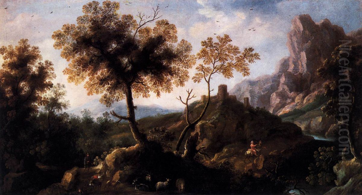 Landscape with Shepherds Oil Painting by Ignacio de Iriarte