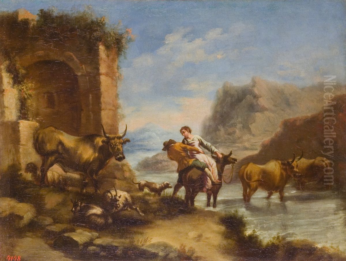 River Crossing Oil Painting by Ignacio de Iriarte