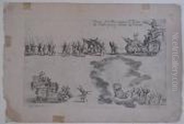''entree De Monseigneur Le 
Prince De Pfalrzbourg Renant De Combat''- Etching, Very Good Condition. 6
 X 9 3/8'' Oil Painting by Jacques Callot