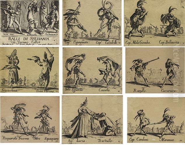 9 Akwafort Wykonanych Igla Echoppe Oil Painting by Jacques Callot