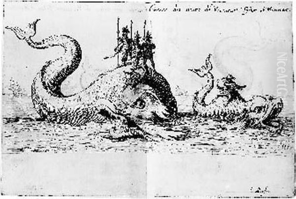 Combat A La Barriere, Faict En Cour De Lorraine Le 14. Febvrier, En
 L'annee Presente 1627. A Nancy, Par Sebastien Philippe, Imprimeur
 De Son Altesse. 1627. Oil Painting by Jacques Callot