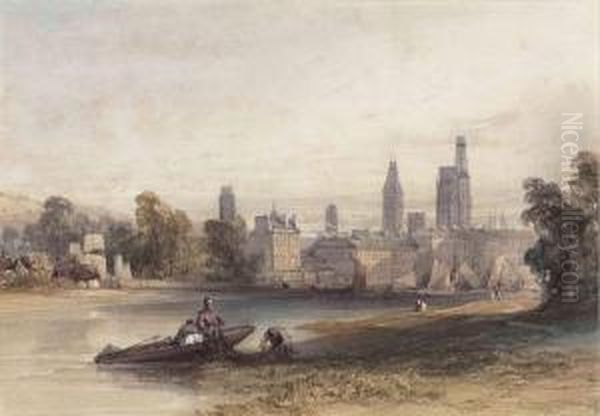 Cleaning The Nets, Rouen, France Oil Painting by William Callow