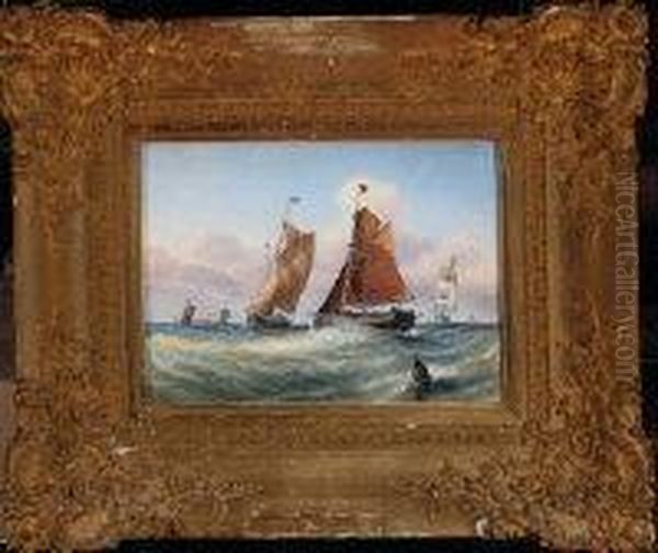 Sailing Vessels Near The Formby Lightship Off Liverpool Oil Painting by William Callow