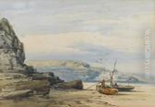 Beached Boats In A Cove Oil Painting by William Callow
