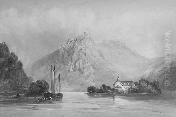 A Continental Lake Scene Oil Painting by William Callow