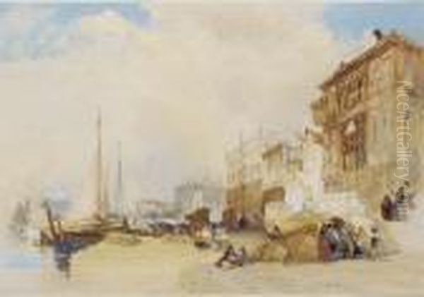 The Riva Degli Schiavoni, 
Looking Towards The Danieli Hotel, Thedoge's Palace And The Libraria, 
Venice Oil Painting by William Callow