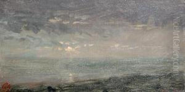 La Mer A Honfleur Oil Painting by Adolphe Felix Cals