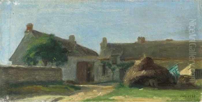 La Ferme En Normandie [, A Farm 
In Normandy, Oil On Canvas Laid Down On Panel, Signed And Dated 1858 
(?)] Oil Painting by Adolphe Felix Cals