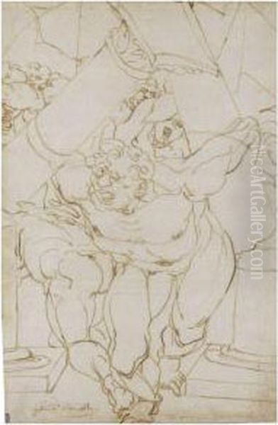 Samson Tearing Down The Columns Of The Temple Oil Painting by Luca Cambiaso