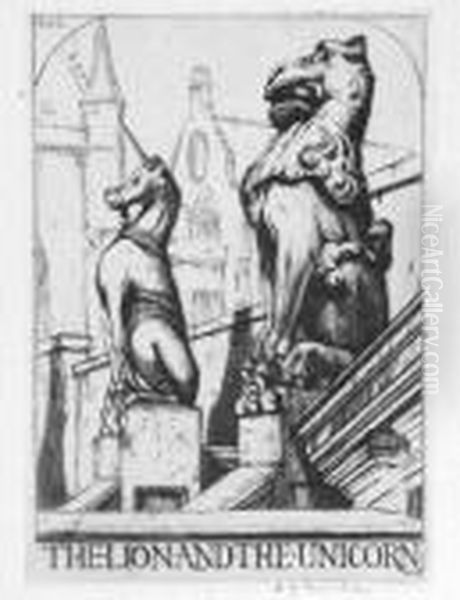 The Mosque Doorway; The Lion And
 The Unicorn; Aquamanile;winchester Cathedral (rinder 413; 427; 441; 
471) Oil Painting by David Young Cameron