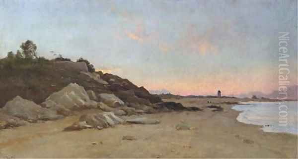 A stretch of coastline at dusk Oil Painting by Marie Joseph Leon Clavel Iwill