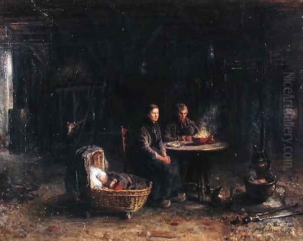 Lunch at a Farm in Karlshaven near Delden Oil Painting by Isaac Lazarus Israels