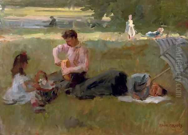 Picnic in the Bois de Boulogne, Paris Oil Painting by Isaac Lazarus Israels