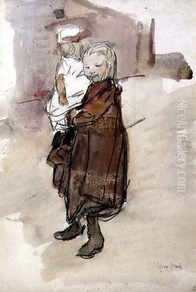 Girl and Child Oil Painting by Isaac Lazarus Israels